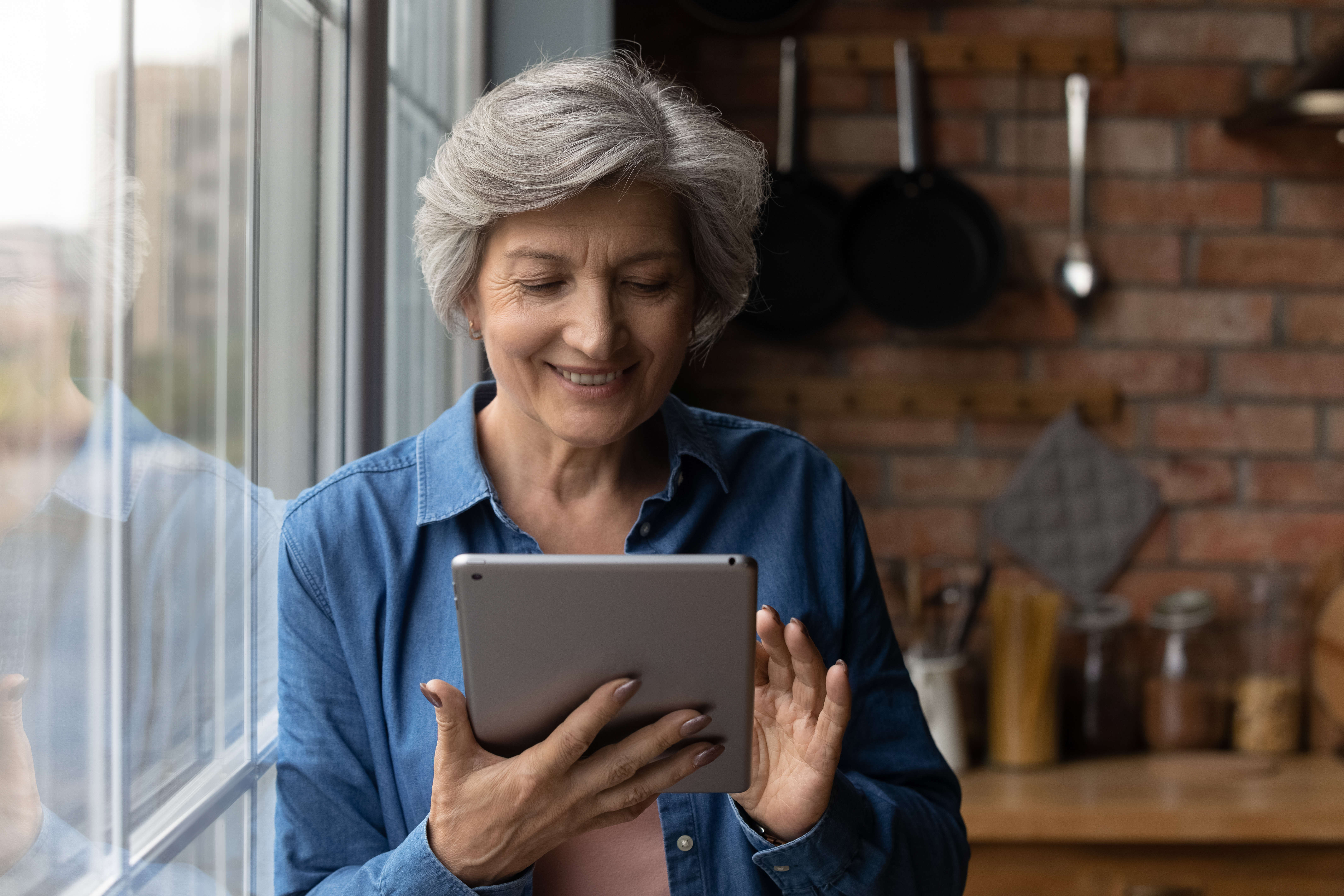 female on tablet